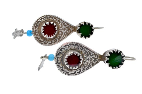 Imi n Tanout Berber earrings High Atlas Morocco silver engraved glass cabochons traditional women adornment