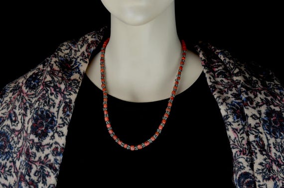 Antique Red Mediterranean Coral and Silver Necklace from Yemen