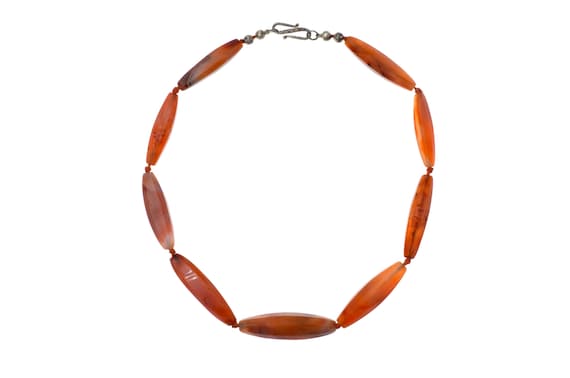 Trans Saharan carnelian bead necklace Indian cut stone beads North Africa antique adornment