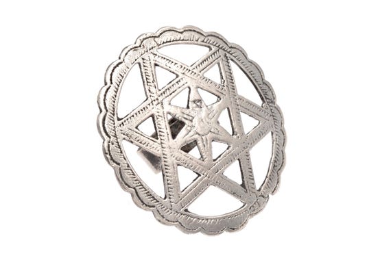 Antique Tribal Siwa bridal silver ring openwork cosmic star ornament ethnic jewelry