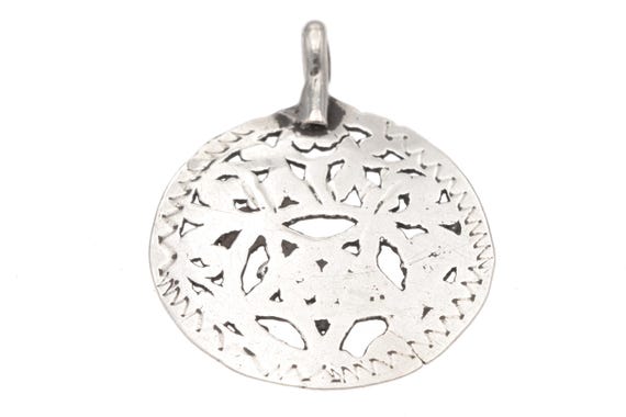 Silver openwork round pendant Tunisia antique piece with Solomon Seal motif rural Maghreb handmade ethnographic work