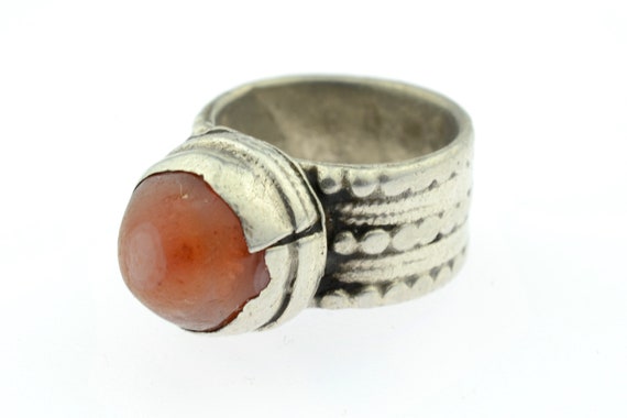 Antique tribal silver and carnelian ring from Oman.