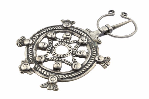 Old silver tribal fibula from Algeria. Old ethnic Berber fibula from Aures
