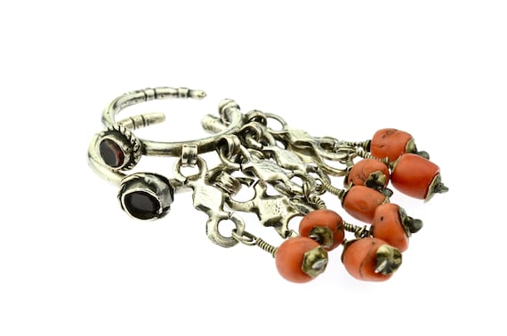 Old Berber wedding pendants / earrings / Dewwah. Antique Tiznit silver earrings. Rare Morocco silver and coral earrings.