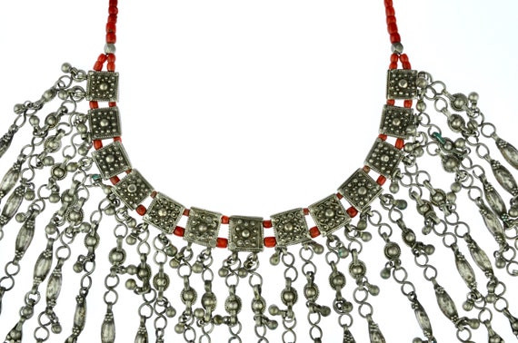 Old mediterranean red coral beads Pectoral neckla… - image 2