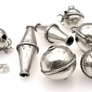 Lot of 7 old Berber silver beads from southern Morocco. Antique Moroccan Amazigh silver jewelry