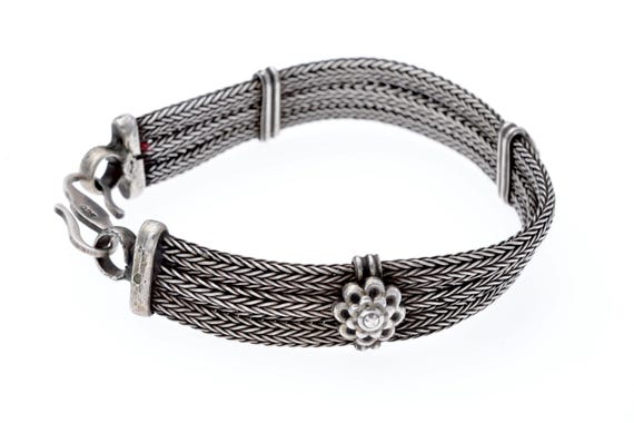 Old tribal bracelet from Gujarat or Rajasthan. Antique ethnic high grade silver bracelet from India