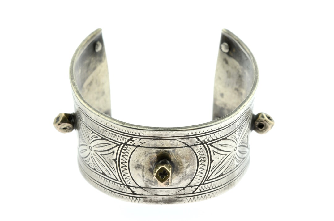 Antikes marokkanisches Azbeg Silber, Emaille und Niello Armband. Ida Ou  Nadif Berber Manschette -  Schweiz