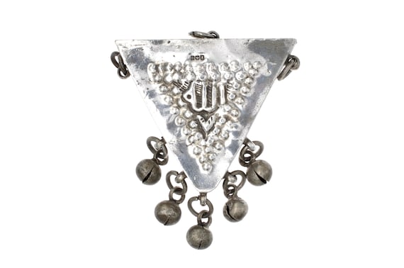 Zar ritual pendant Sudan Nile region silver triangular amulet with bells women ceremonial adornment