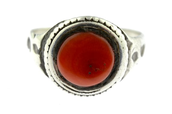 Old Himachal Pradesh Silver and Coral Ring, Northern India