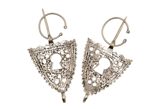 Antique Amazigh fibula pair from southern Morocco, openwork tribal silver jewelry