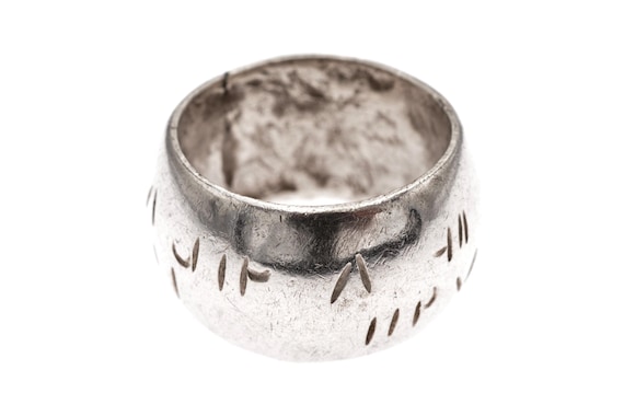 Old forged silver ring ETHIOPIA OROMO domed band with traditional incised decoration ethnographic African jewelry