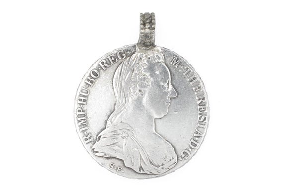 Antique Maria Theresa thaler silver pendant Ethiopia Eritrea trade coin jewelry African ethnic necklace Austrian silver coin charm