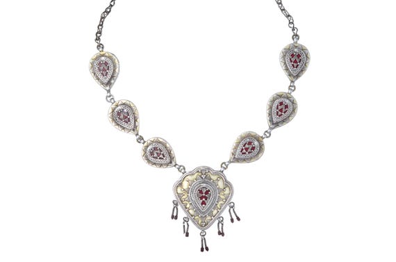 Traditional Kazakh Tribal Gilded Silver and Glass Necklace: Cultural Significance and Craftsmanship of Nomadic Kazakhstan Jewelry