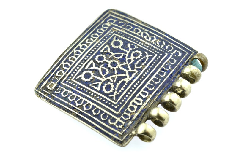 Antique Enamelled Silver Multan Pendant. Punjab Tribal Pendant. Silver