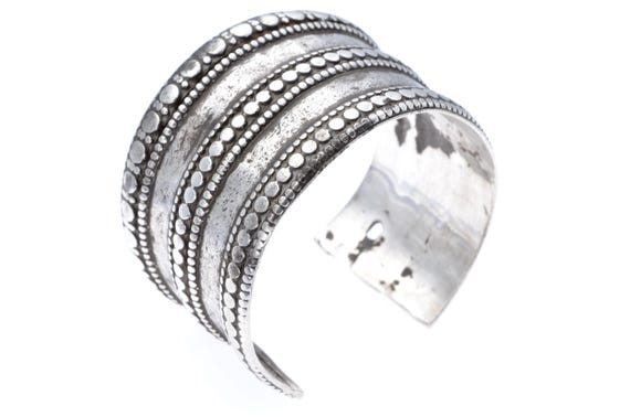 Rajasthan Tribal Silver Cuff: Handcrafted Bracelet with Traditional Bead Motifs, Symbolism of Protection and Prosperity