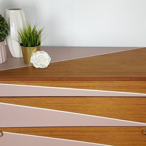 Mid century Chest of Drawers, Tallboy Drawers Pink and White, Vintage Teak furniture. image 2