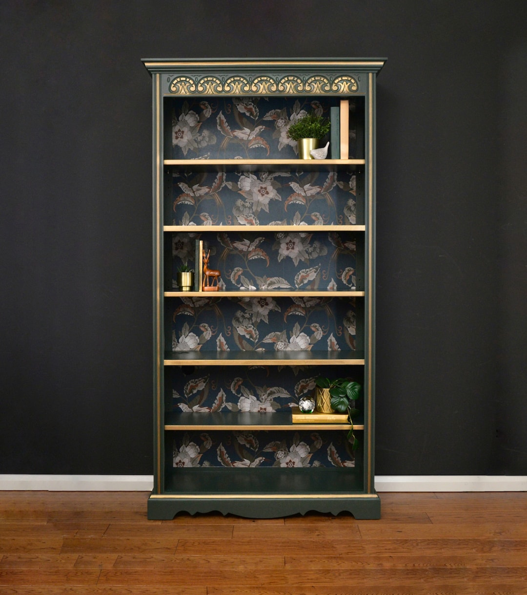 Old Charm Bookcase, Dark Green Bookcase, Open Bookcase, Book Shelves