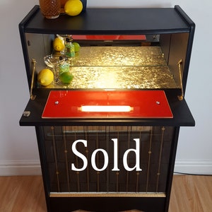 SOLD- custom finish available. Cocktail cabinet, drinks cabinet, gin cabinet, art Deco, 1960's, Rivington london, vintage.