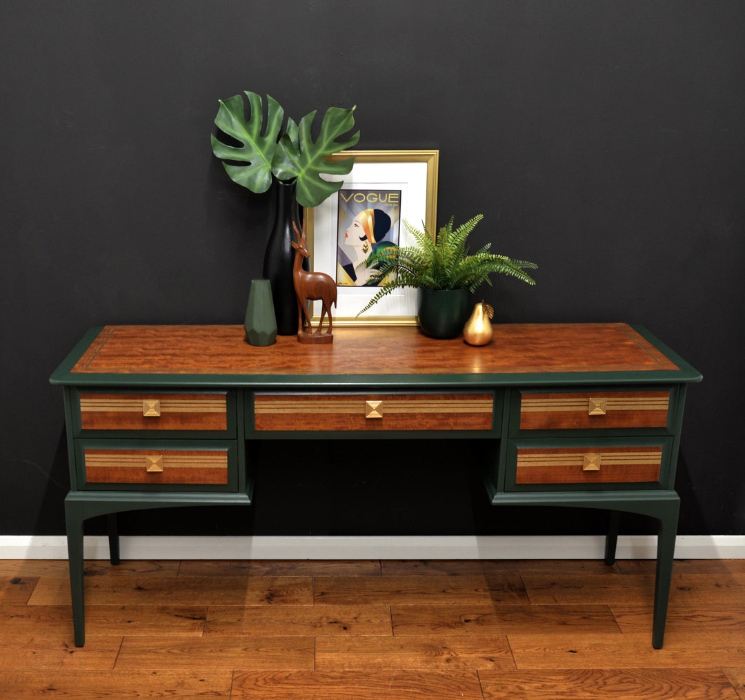 Mid Century Desk Vintage Stag Desk Dark Green Desk. Etsy