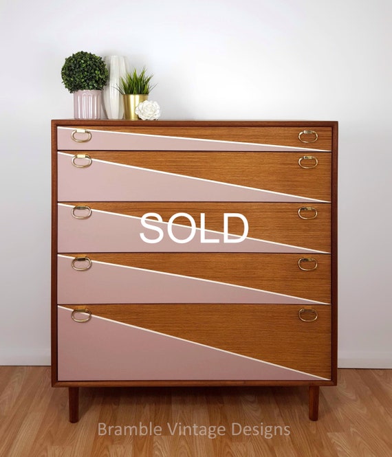 Sold Sold Mid Century Chest Of Drawers Tallboy Drawers Pink Etsy