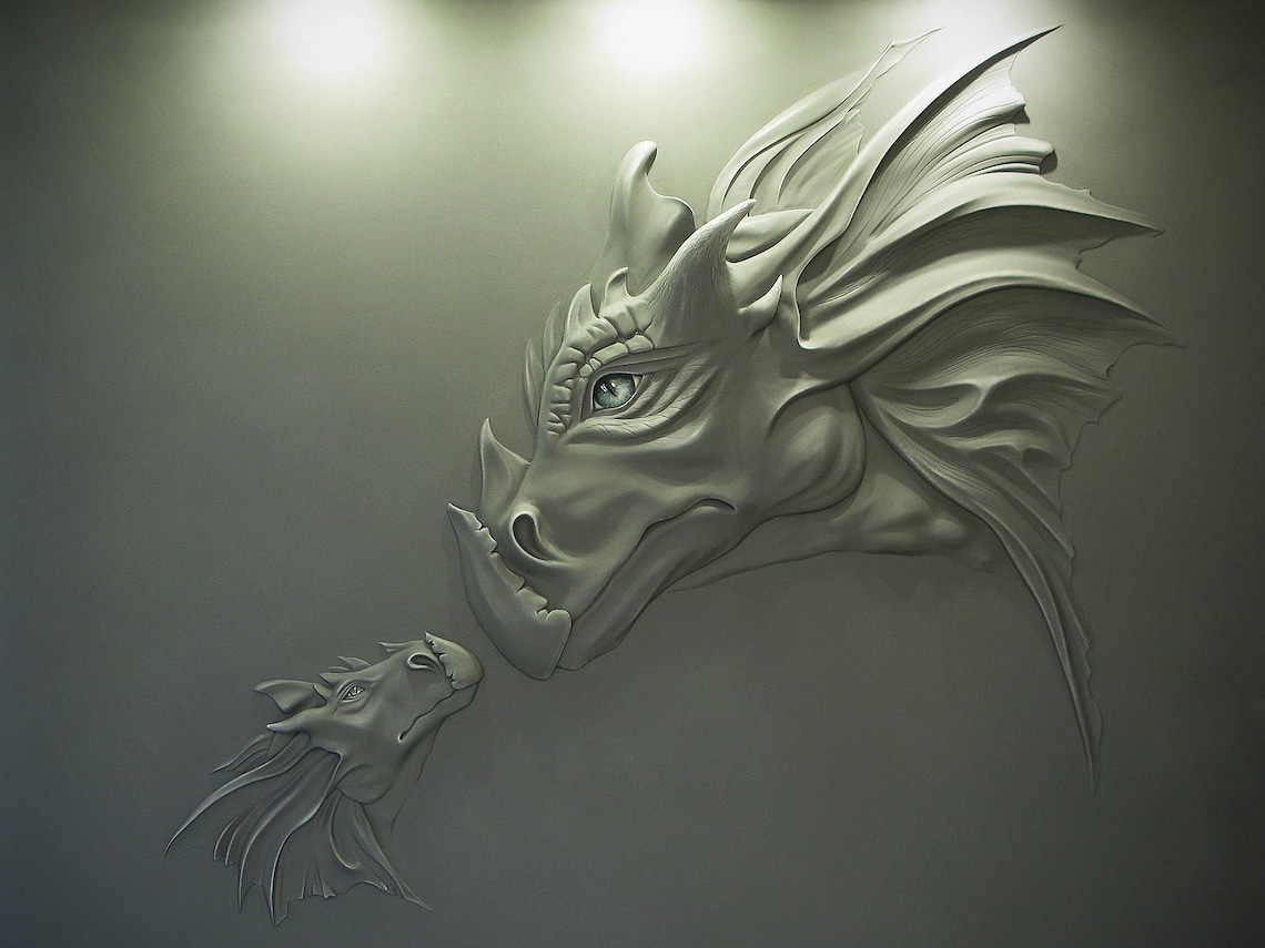 Bas Relief 3D Wall Art Dragon Head Wall Sculpture Dinosaur Relief Art