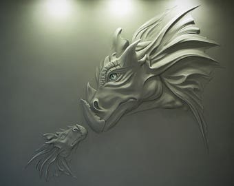 Bas relief 3D wall art Dragon head Wall sculpture Dinosaur Relief art Sculptural painting Relief painting Dragon 3D bas relief Dragon