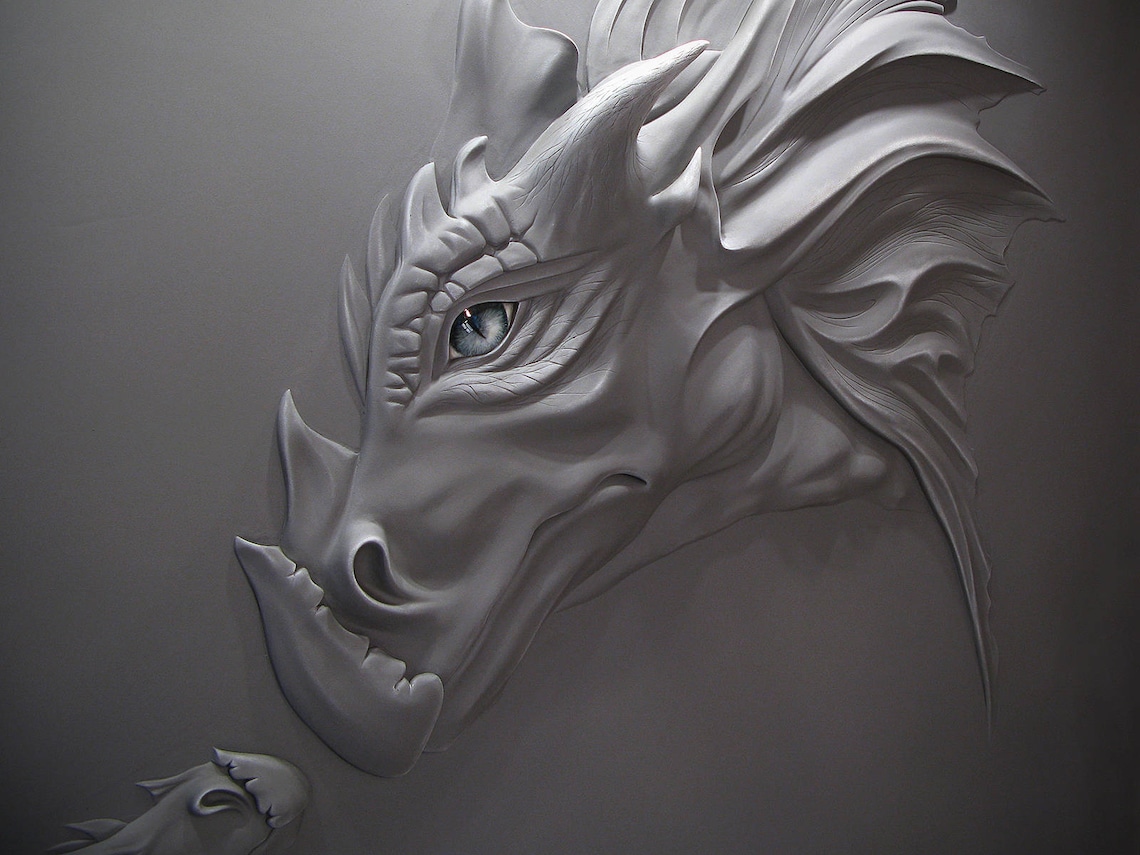 Bas Relief 3D Wall Art Dragon Head Wall Sculpture Dinosaur Relief Art