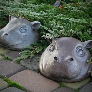 Garden sculpture Hippopotamus Outdoor sculpture head of  animal Garden art Cute Hippo Garden decoration Cement sculpture Cement statue