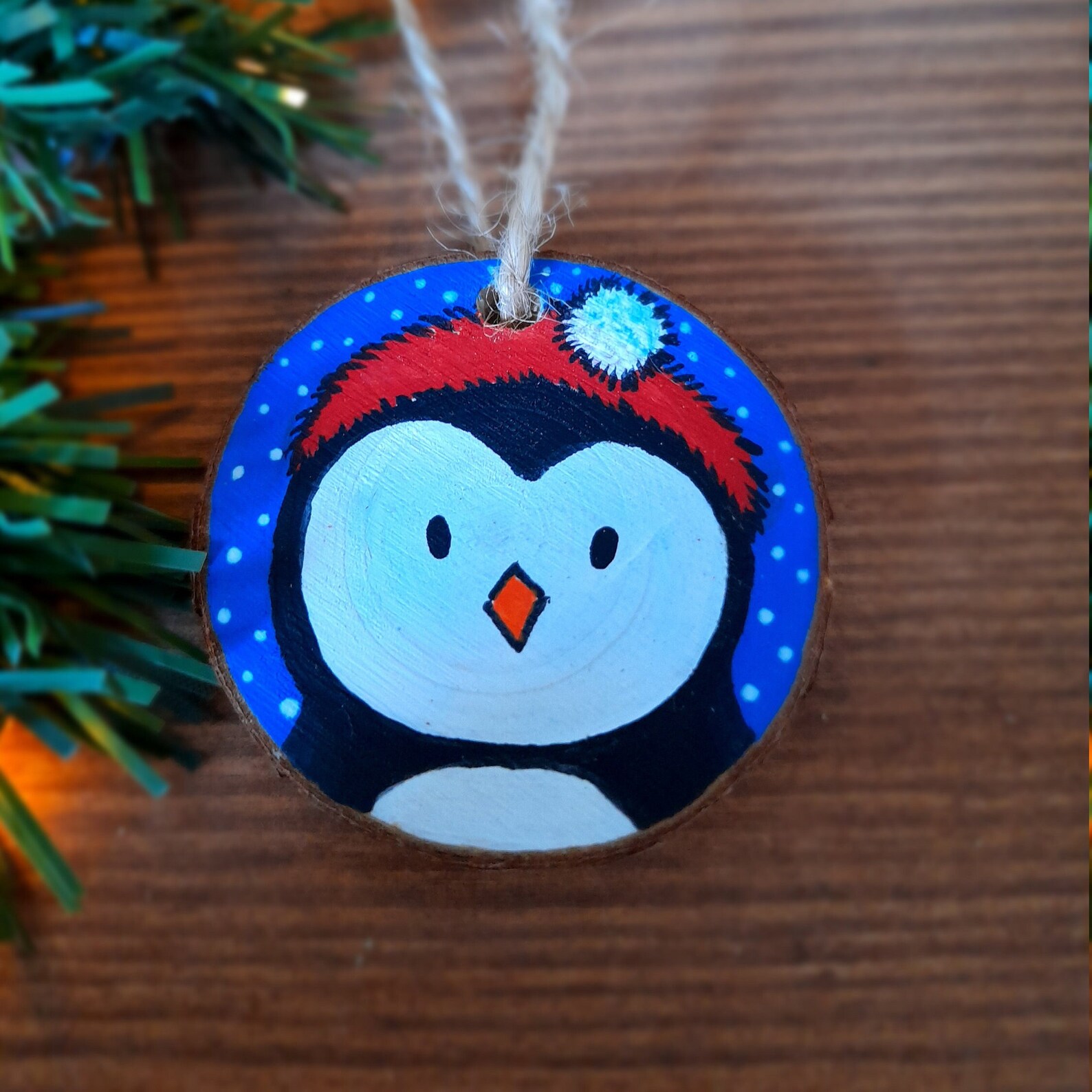 Hand Painted Ornament Penguin Wood Slice Christmas Tree or Etsy UK