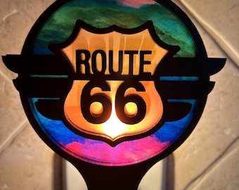 Route 66 Night Light: Mother Road Centennial, Engineered Wood & Acrylic