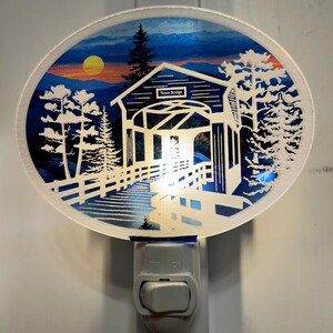 Laser Engraved Covered Bridge Night Light: New England Nostalgia