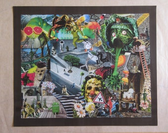 The Vegetable Fury, poster artistic collage, surrealist style, Dadaist, eco-friendly, framing, wall decoration, gift idea