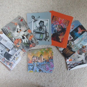 Cartes postales artistiques, humour, couleurs, surréalisme, collage papier, onirisme, féerie, jeux de mots, poésie, féminisme, cadeau