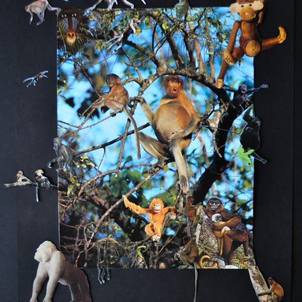 Affiche collage artistique "On Est Tous Des Singes", idée cadeau, décoration murale, encadrements