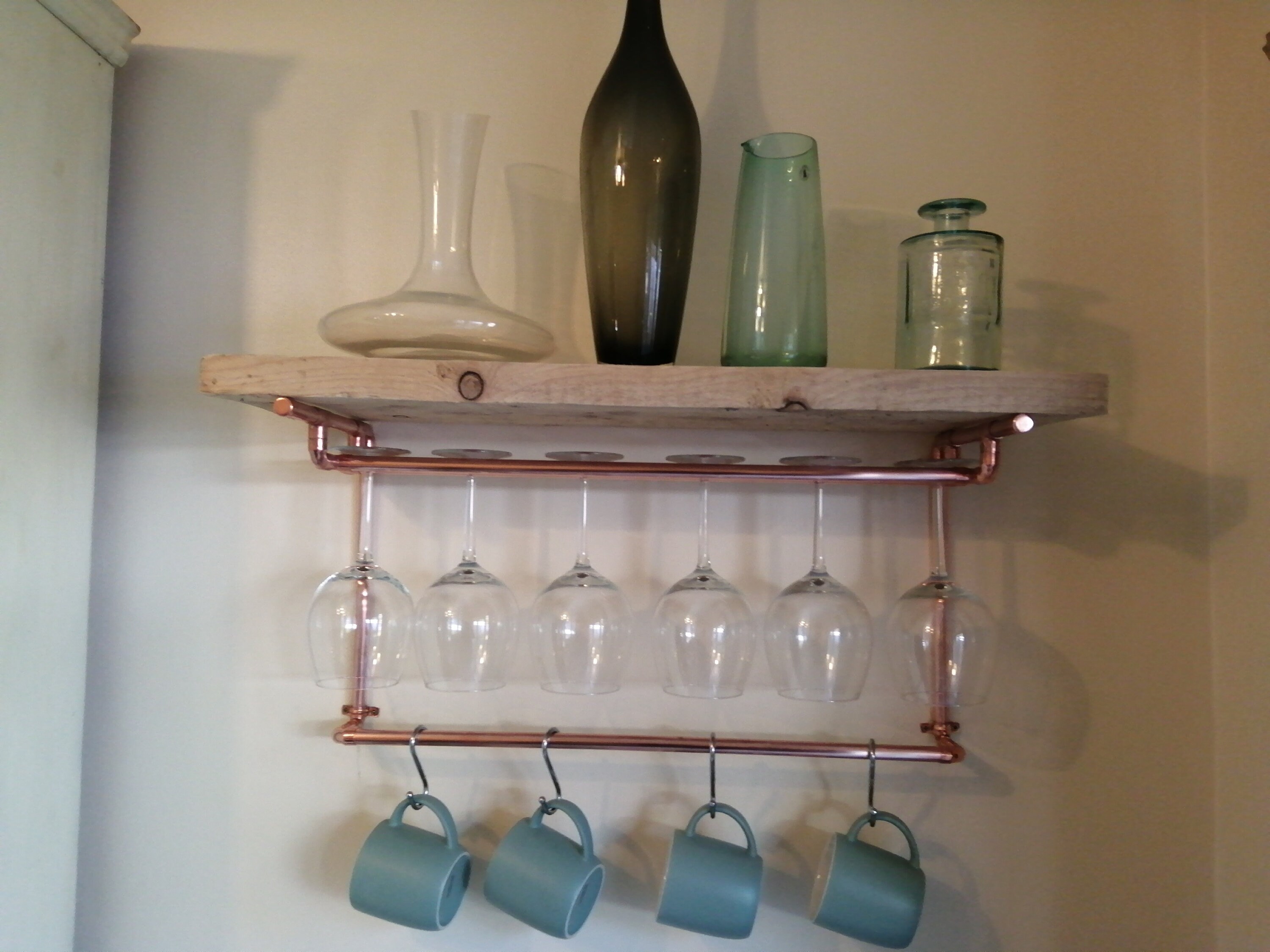 Chic Copper Wine Glass Rail With Under Hanging Rail Etsy