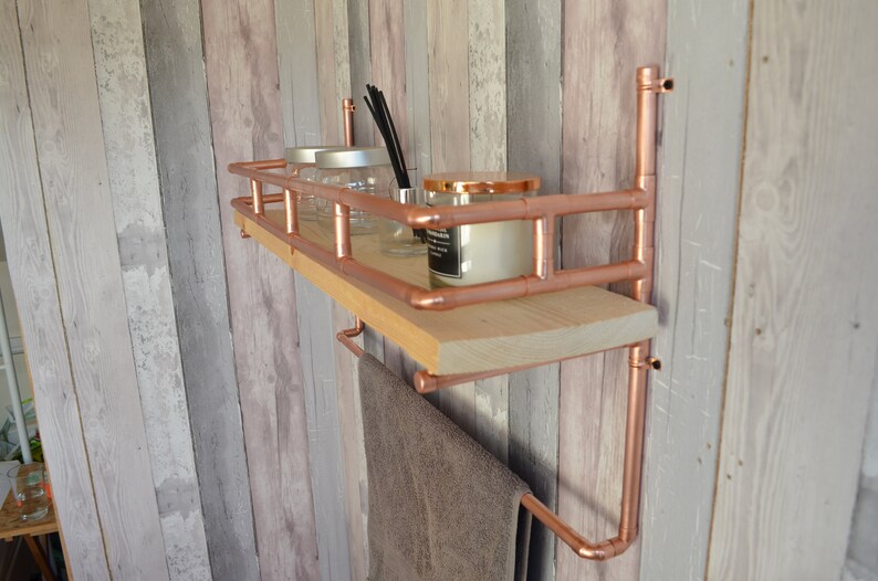 Copper guard rail shelf bracket with hanging rail. Etsy
