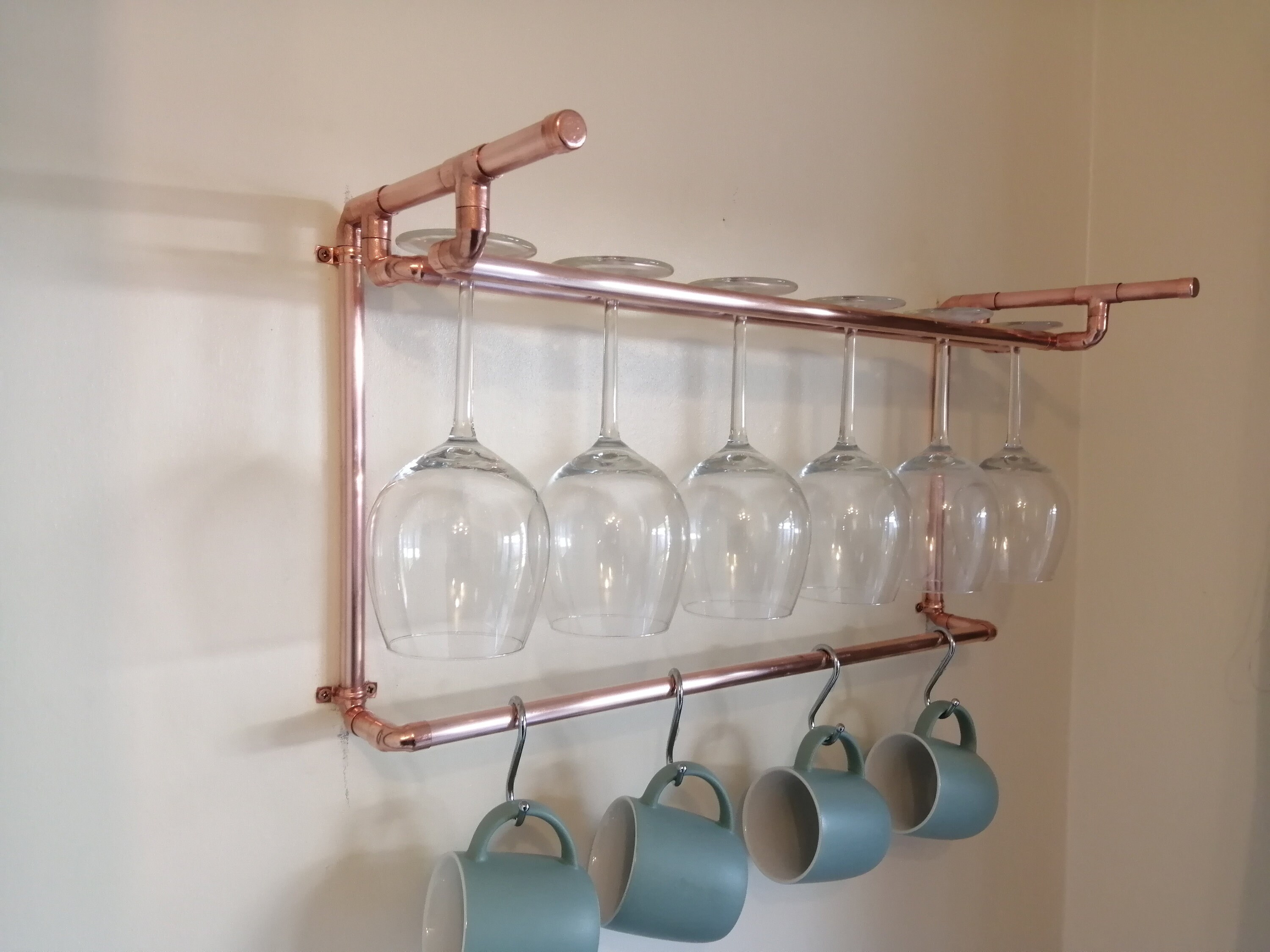 Chic Copper Wine Glass Rail With Under Hanging Rail Etsy