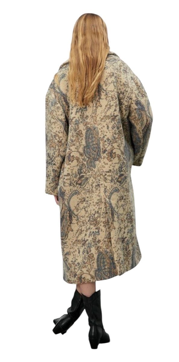 ZARA Wool Floral Astrology Coat: Brown Cosmic Rose Garden Jacket