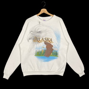 Vintage 90s Alaska Eagle Sweatshirt XL Size But Fit To L Size White Color