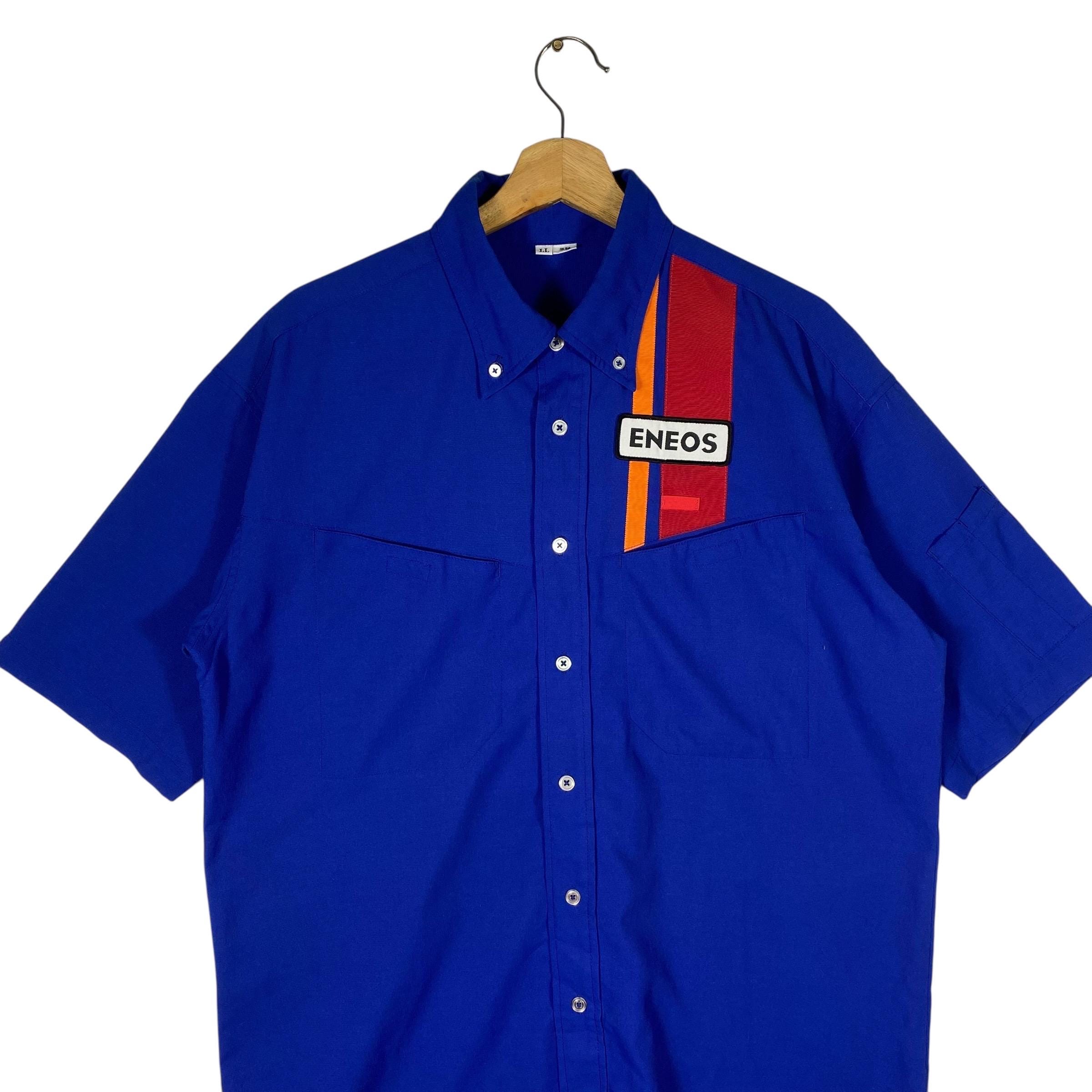 Vintage Eneos Oil Shirt Short Sleeve Button L Size Blue Colour - Etsy