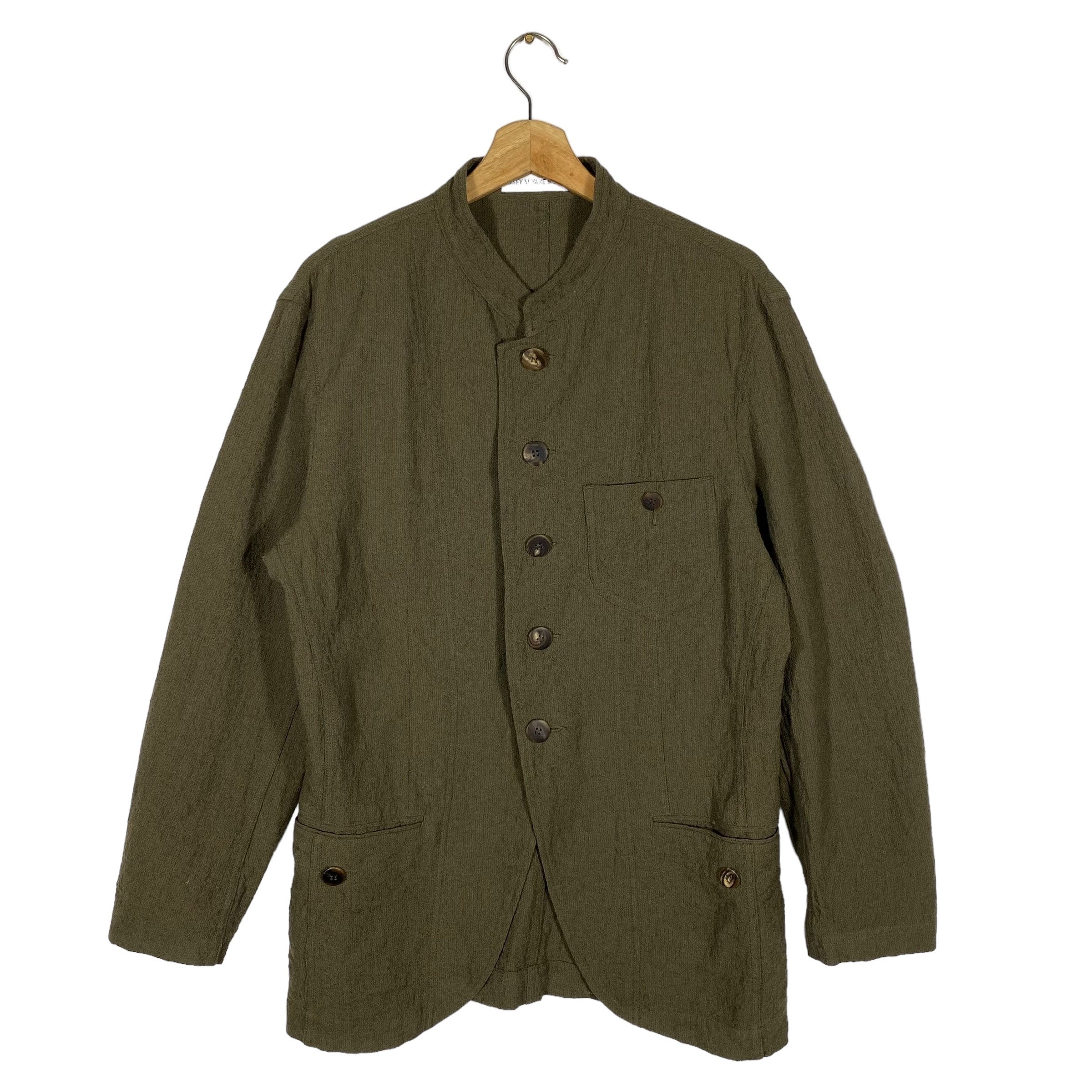 A*y様 90s ISSEY MIYAKE プルオーバーシャツ L カーキ マオ Vintage 90s Issey Miyake Men Button Jacket M Size Olive Green