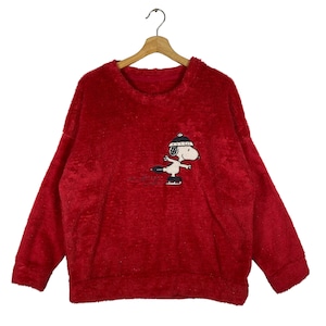 Vintage Japanese Brand X Peanuts Snoopy Fleece Sweatshirt L Size Red Colour