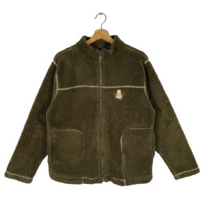 Vintage Rescue Dog Fleece Zipper Jacket M Size Olive Green Colour