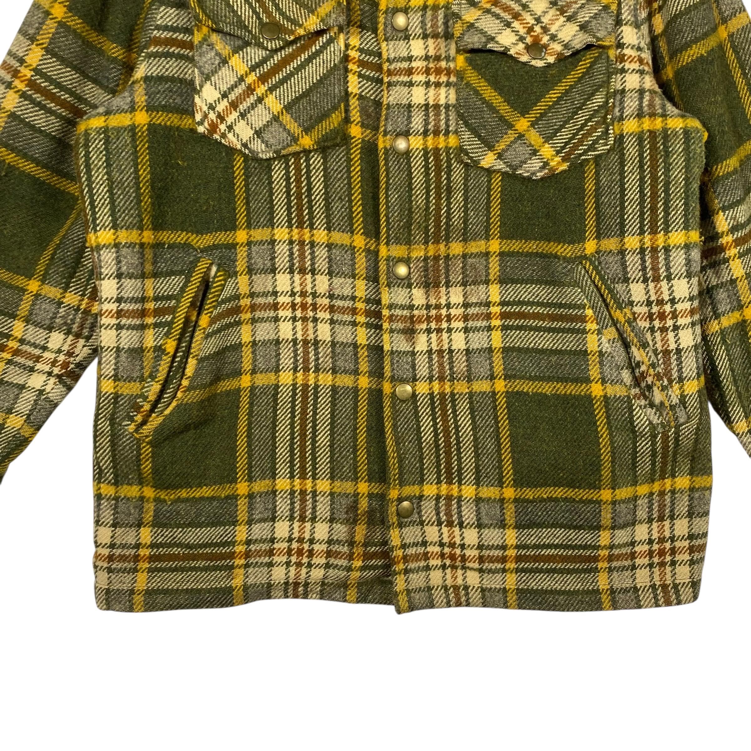 Vintage 70s Woolrich Plaid Wool Button Jacket M Green Colour