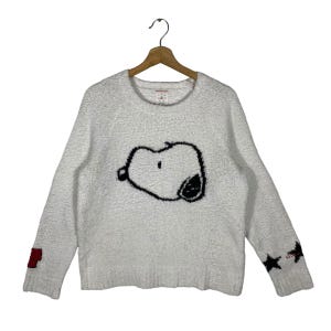 Felpa in pile vintage giapponese X Peanuts Snoopy Taglia unica ma adatta alla taglia S Colore bianco