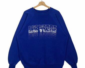 Vintage 90s Las Vegas Sweatshirt XL Size Blue Color