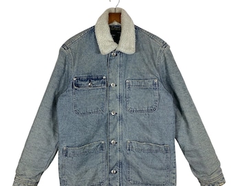 Zara Man Denim Sherpa Collar Chore Jacket S Size Fit M Blue Colour