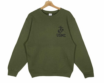 Vintage 90s Usmc United States Marine Corps Sweatshirt S Size Green Army Colour