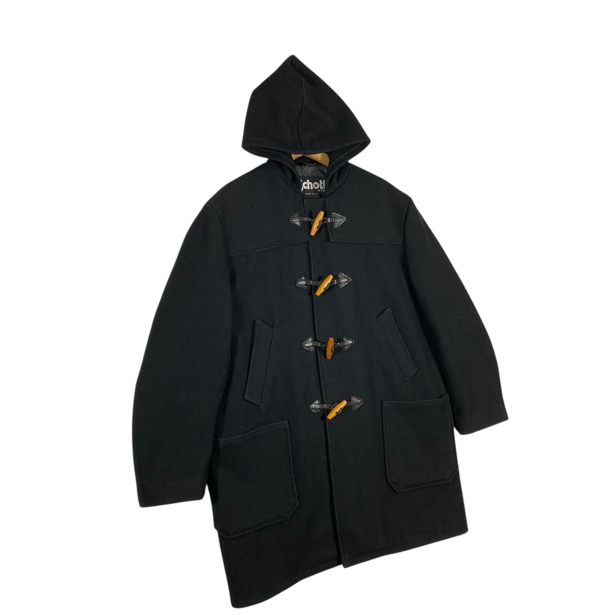 Vintage Schott Duffle Coat Toggle Button Wool Hoodie Jacket Size